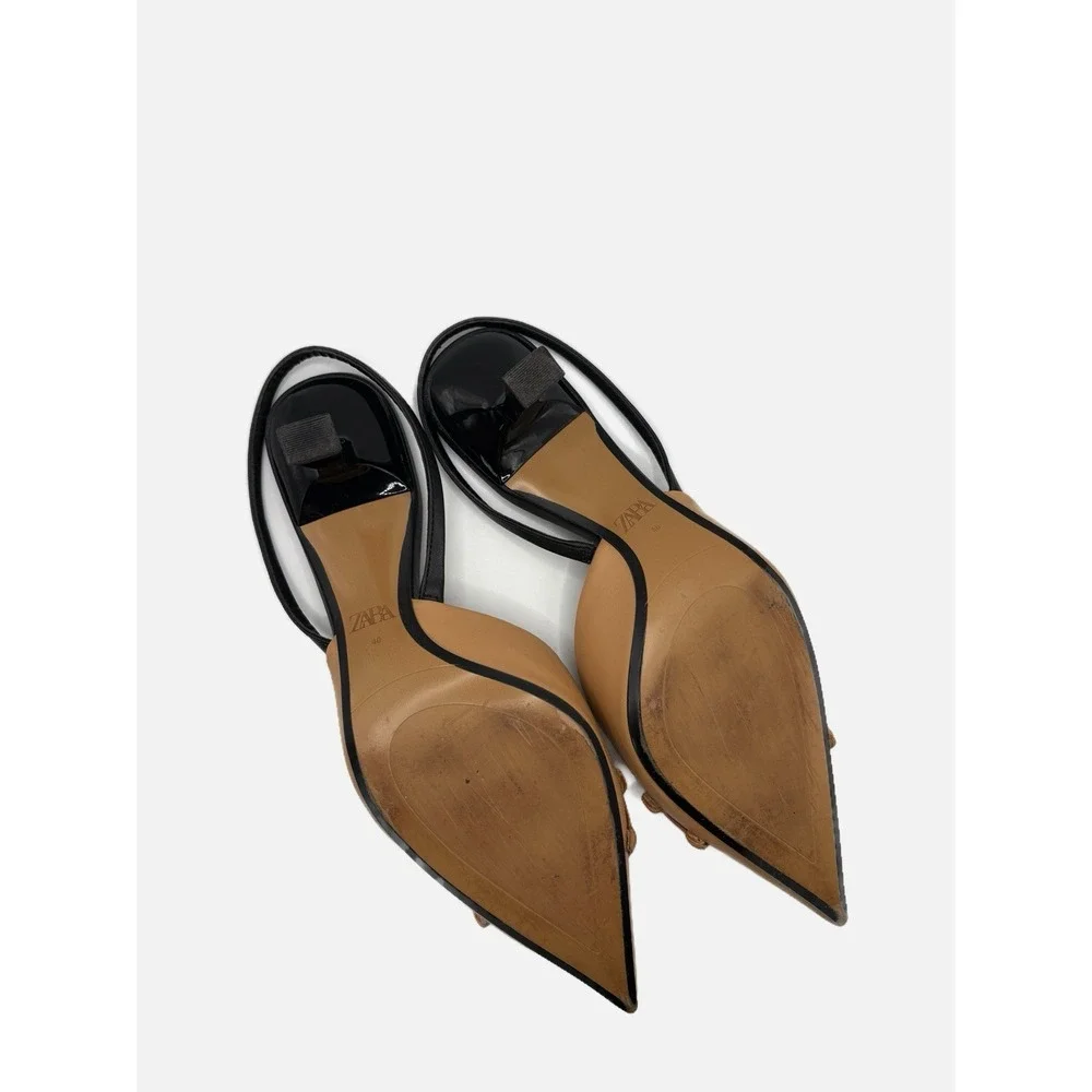 Zara Brown Black Two-Tone Slingback Kitten Heels Size 40 = US 9
